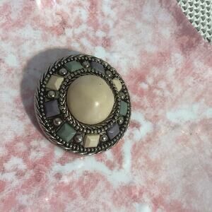 Vintage Retro Brooch Pin Beiges Blues